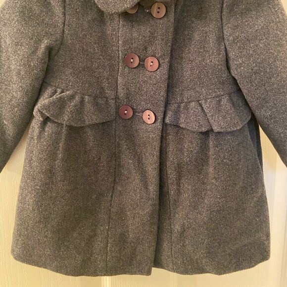 Mayoral Chic Wool Blend Pea Coat Gray Ruffle Detail Baby Girls Size 9 Months - Picture 4 of 6